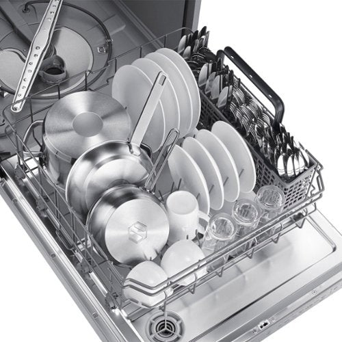 Samsung - 24” Top Control Built-In Hybrid Stainless Steel Tub Dishwasher with Height-Adjustable Rack, 53 dBA - Stainless Steel