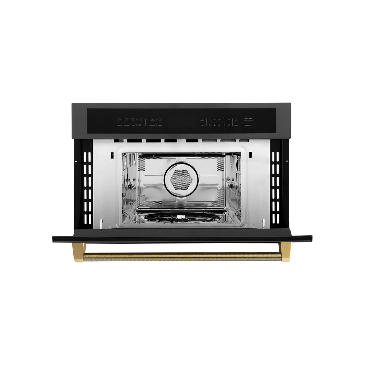ZLINE - Autograph 30 in. 1.6 cu ft. Built-in Convection Microwave Oven and Polished Gold Helix Handle - Black Stainless Steel