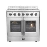Forno Appliances - 36 in. Wide 5 Elements Galiano Alta Qualita 5.36 Cu.Ft. Freestanding Electric Range w/ French Doors and True Convection - Stainless Steel