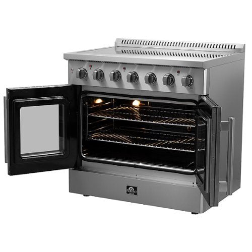 Forno Appliances - 36 in. Wide 5 Elements Galiano Alta Qualita 5.36 Cu.Ft. Freestanding Electric Range w/ French Doors and True Convection - Stainless Steel