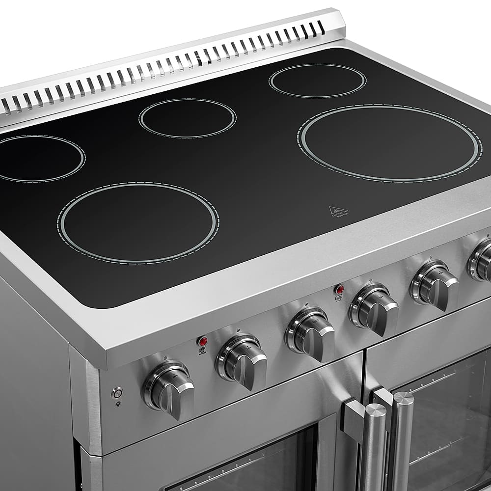 Forno Appliances - 36 in. Wide 5 Elements Galiano Alta Qualita 5.36 Cu.Ft. Freestanding Electric Range w/ French Doors and True Convection - Stainless Steel