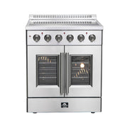 Forno Appliances - 30 in. Wide 4 Elements Galiano Alta Qualita 4.32 Cu.Ft. Freestanding Electric Range w\ French Doors and True Convection - Stainless Steel
