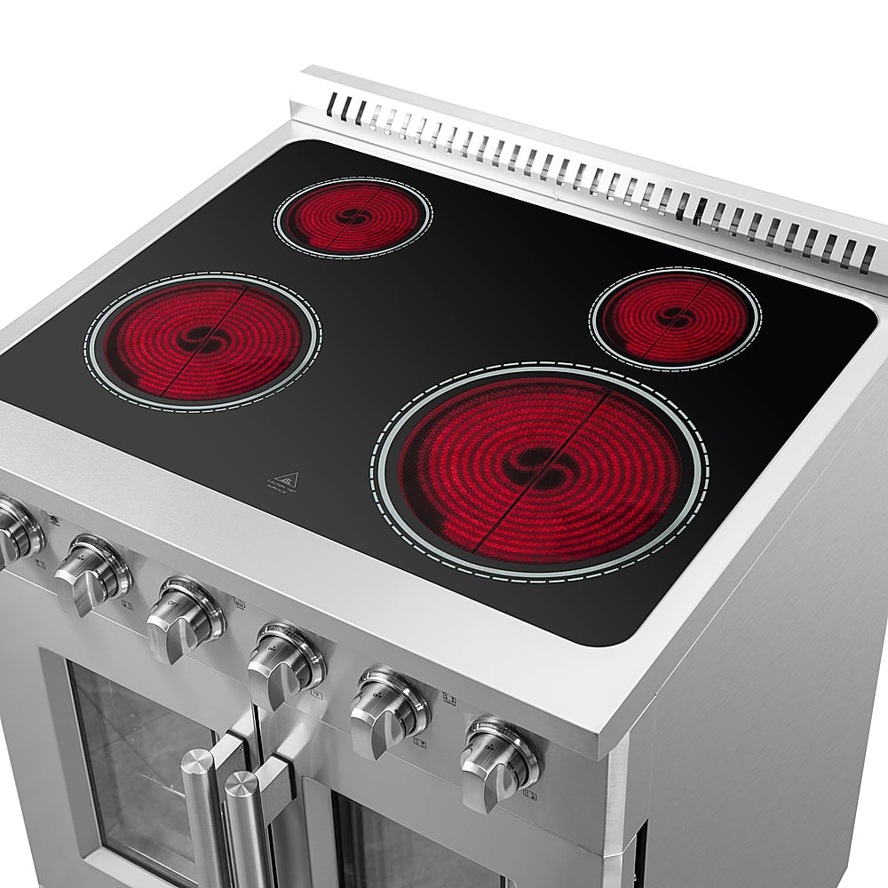 Forno Appliances - 30 in. Wide 4 Elements Galiano Alta Qualita 4.32 Cu.Ft. Freestanding Electric Range w\ French Doors and True Convection - Stainless Steel