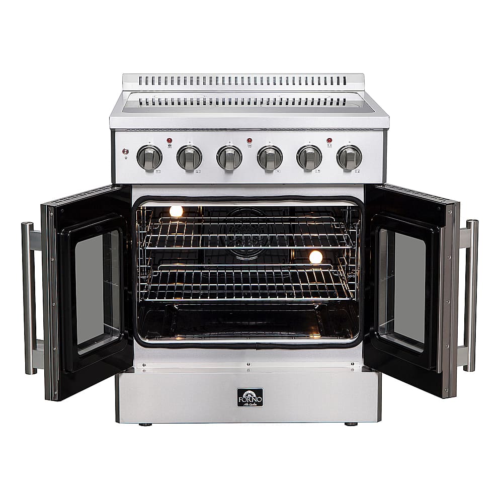Forno Appliances - 30 in. Wide 4 Elements Galiano Alta Qualita 4.32 Cu.Ft. Freestanding Electric Range w\ French Doors and True Convection - Stainless Steel