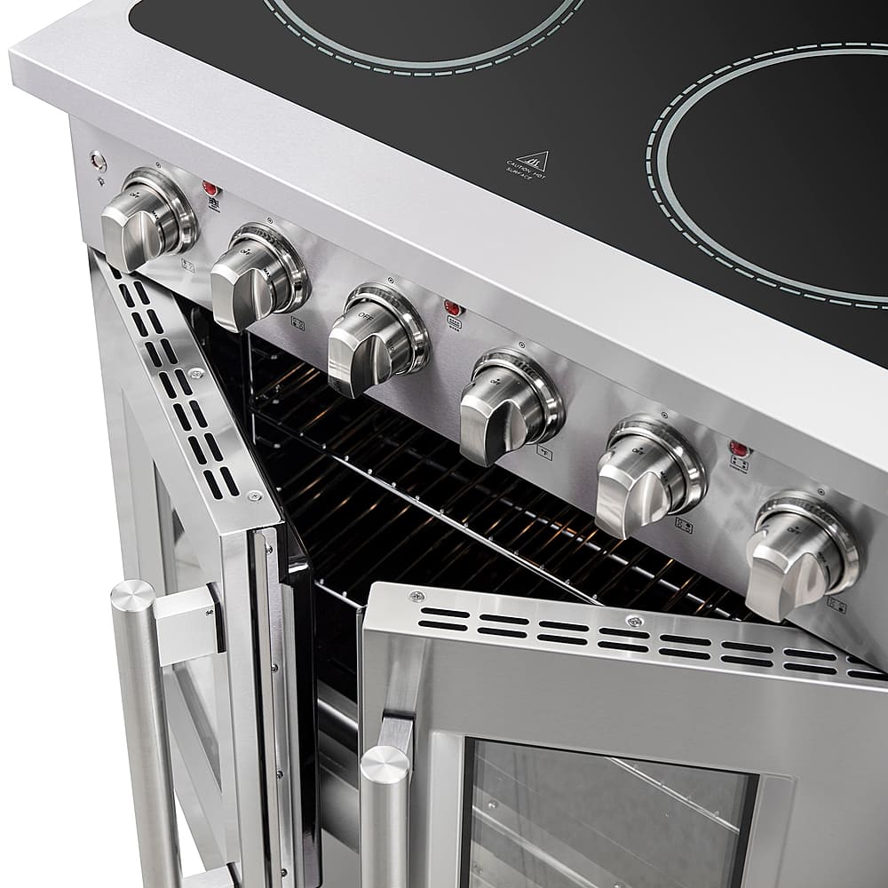 Forno Appliances - 30 in. Wide 4 Elements Galiano Alta Qualita 4.32 Cu.Ft. Freestanding Electric Range w\ French Doors and True Convection - Stainless Steel