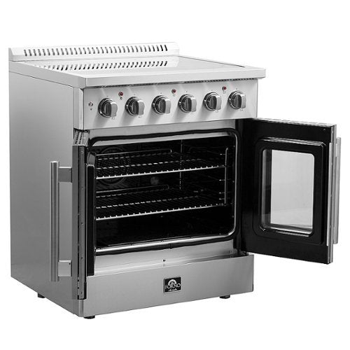 Forno Appliances - 30 in. Wide 4 Elements Galiano Alta Qualita 4.32 Cu.Ft. Freestanding Electric Range w\ French Doors and True Convection - Stainless Steel