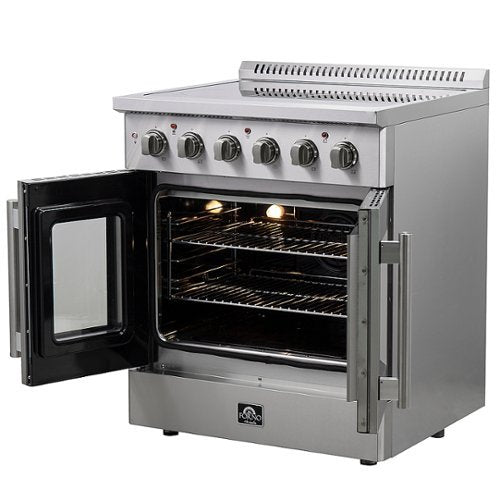 Forno Appliances - 30 in. Wide 4 Elements Galiano Alta Qualita 4.32 Cu.Ft. Freestanding Electric Range w\ French Doors and True Convection - Stainless Steel