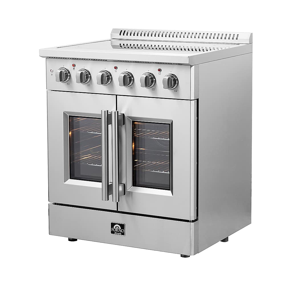 Forno Appliances - 30 in. Wide 4 Elements Galiano Alta Qualita 4.32 Cu.Ft. Freestanding Electric Range w\ French Doors and True Convection - Stainless Steel