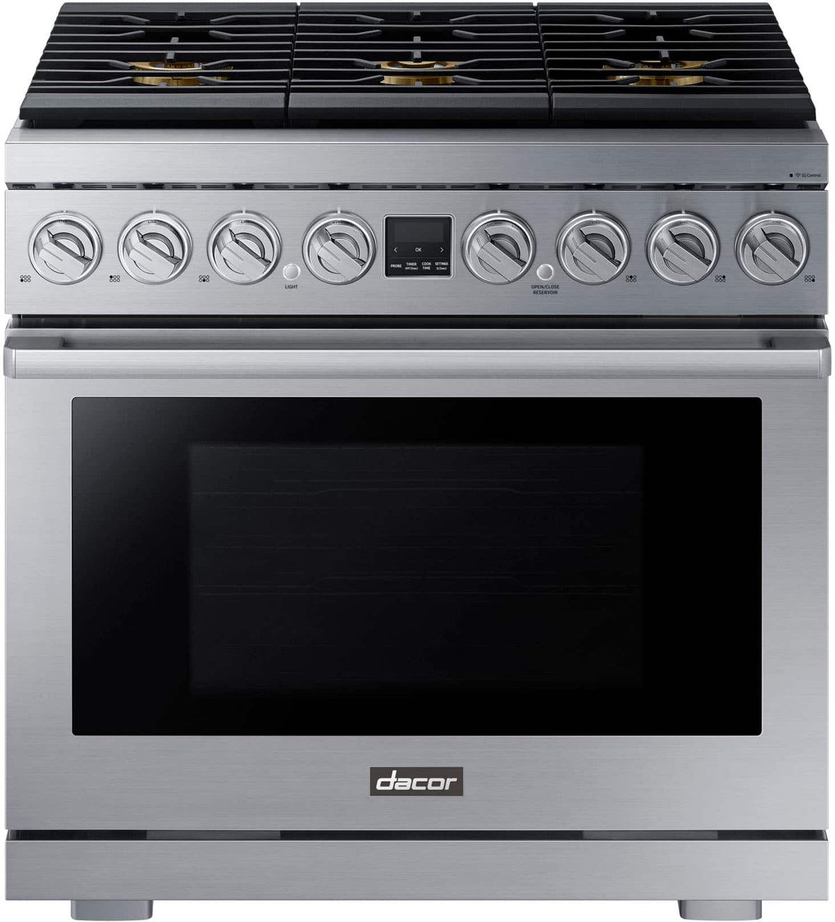 Dacor - 36 in. Wide 6 Burner Transitional 6.3 Cu. Ft. Freestanding Dual Fuel Four-Part Pure Convection Pro-Range with GreenClean - Silver Stainless Steel