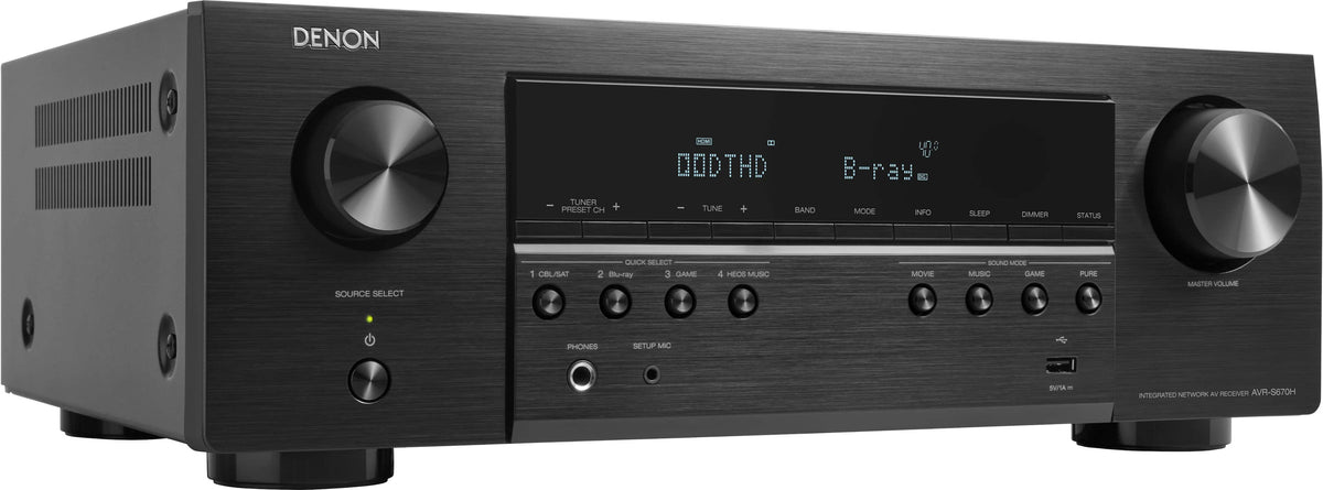 Denon - AVR-S670H (75W X 5) 5.2-Ch. with HEOS 8K Ultra HD and HDR Compatible AV Home Theater Receiver with Alexa - Black