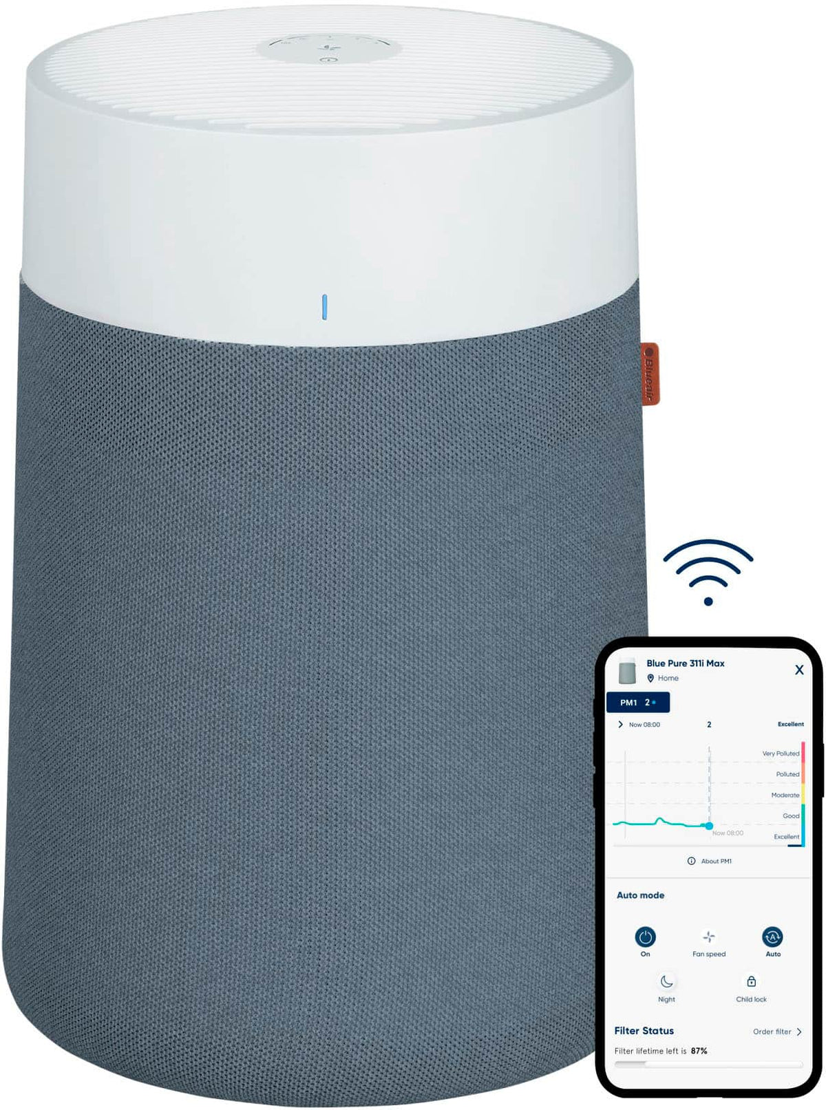 Blueair - Blue Pure 311i Max 1,800 Sq. Ft Smart HEPASilent Air Purifier - White/Seabed