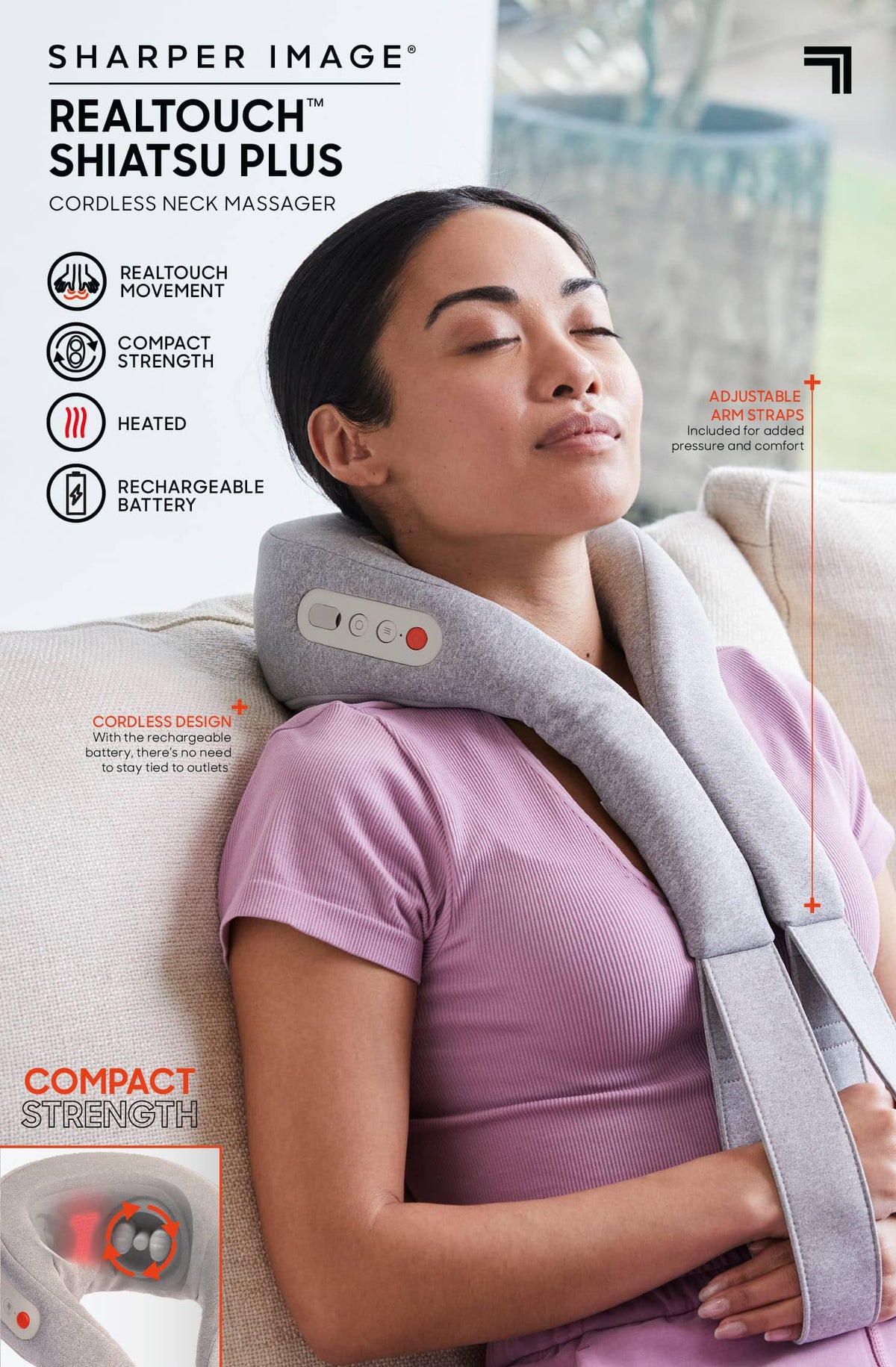 Sharper Image - Realtouch Shiatsu Plus Cordless Neck Massager - Gray