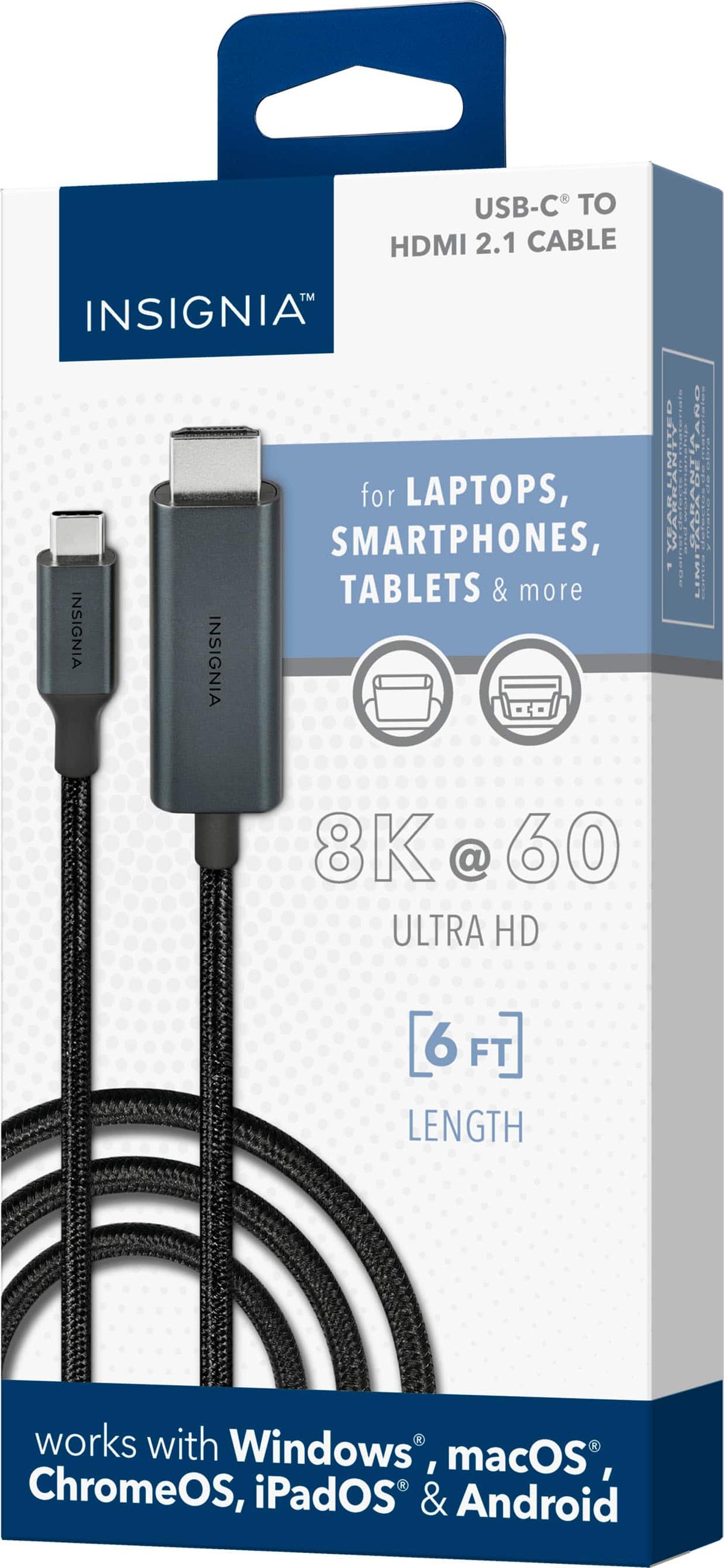 Insignia™ - 6’ 8K Ultra HD USB-C to HDMI 2.1 Braided Cable - Black