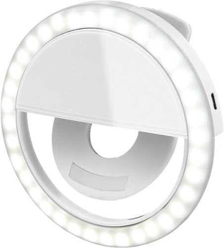 Bower - Clip-on LED Selfie Light with Built-in Rechargeable Battery and Multicolor Lighting Effects - White