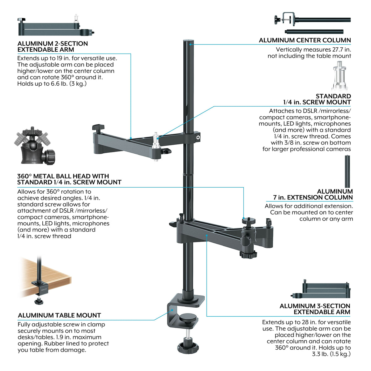 Bower - Camera Desk Mount Stand