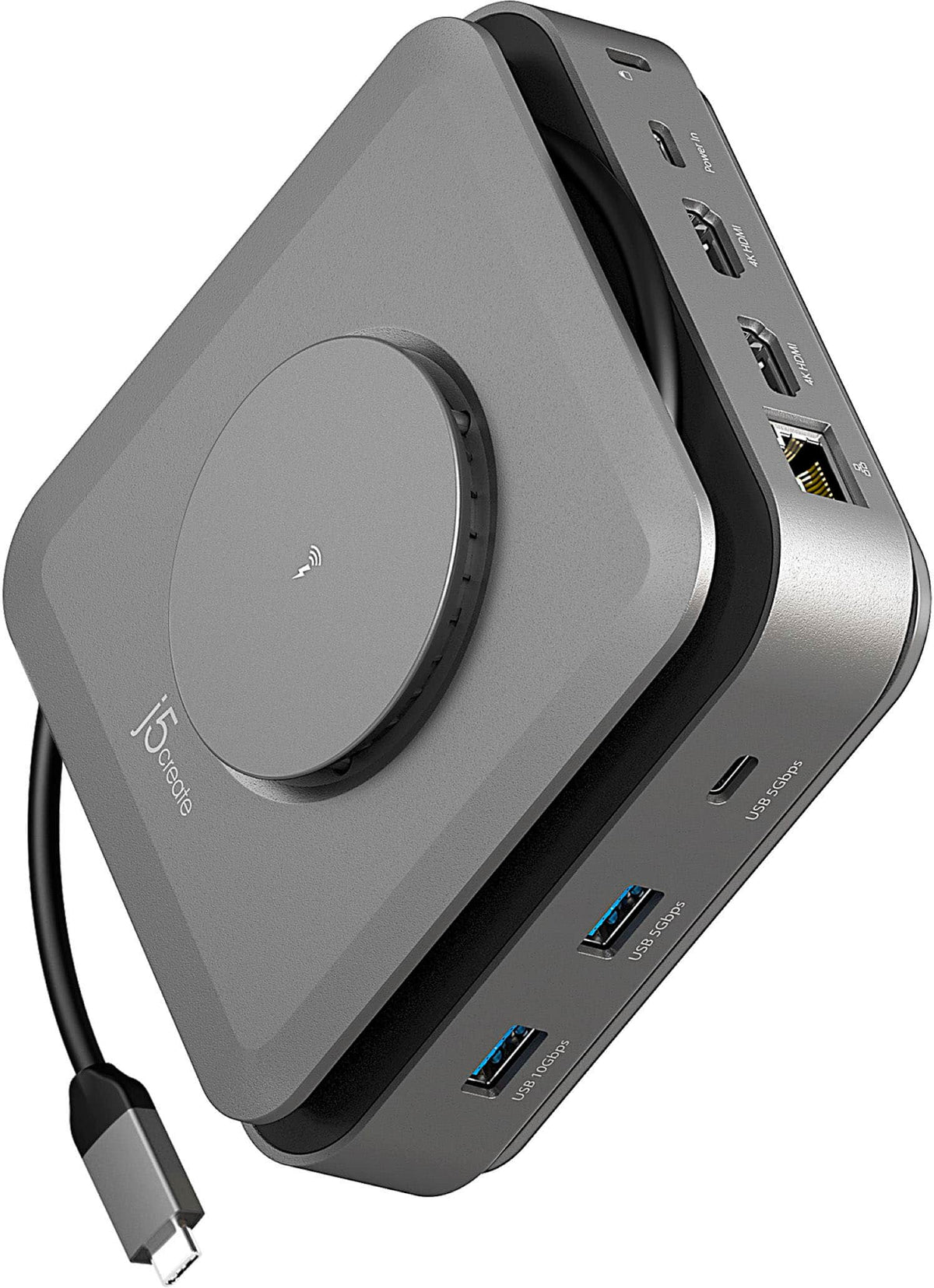 j5create - USB-C Dual 4K HDMI Docking Station with 15W Wireless Charging - Space Gray