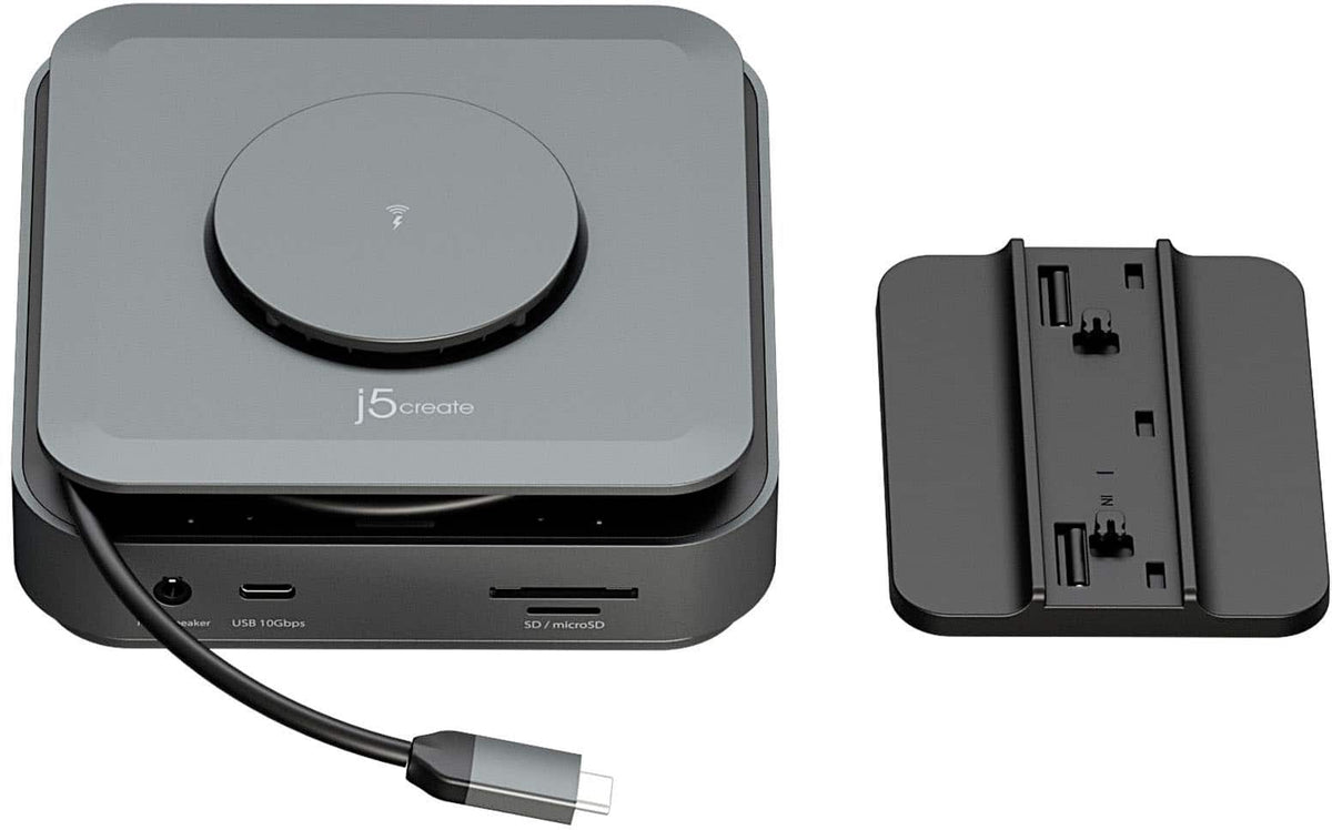 j5create - USB-C Dual 4K HDMI Docking Station with 15W Wireless Charging - Space Gray