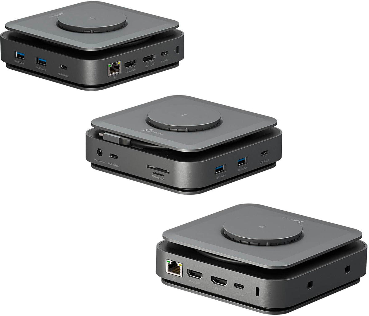 j5create - USB-C Dual 4K HDMI Docking Station with 15W Wireless Charging - Space Gray