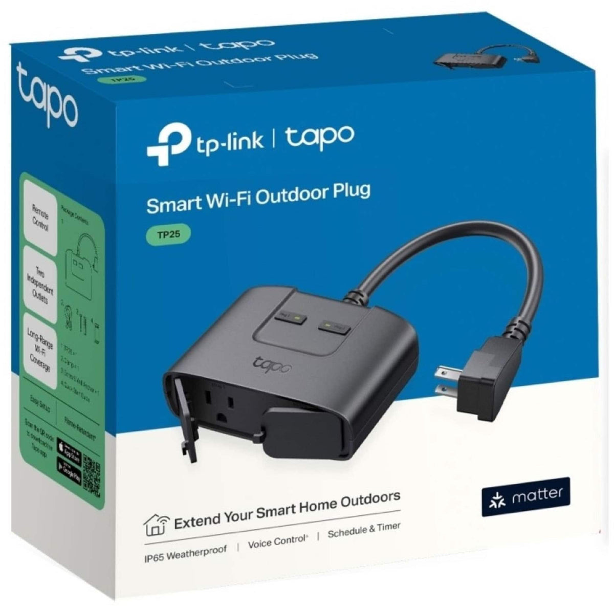 TP-Link - Tapo Smart Wi-Fi Outdoor Dual Plug - Control & Schedule Holiday Decorations & Outdoor Lights - Black