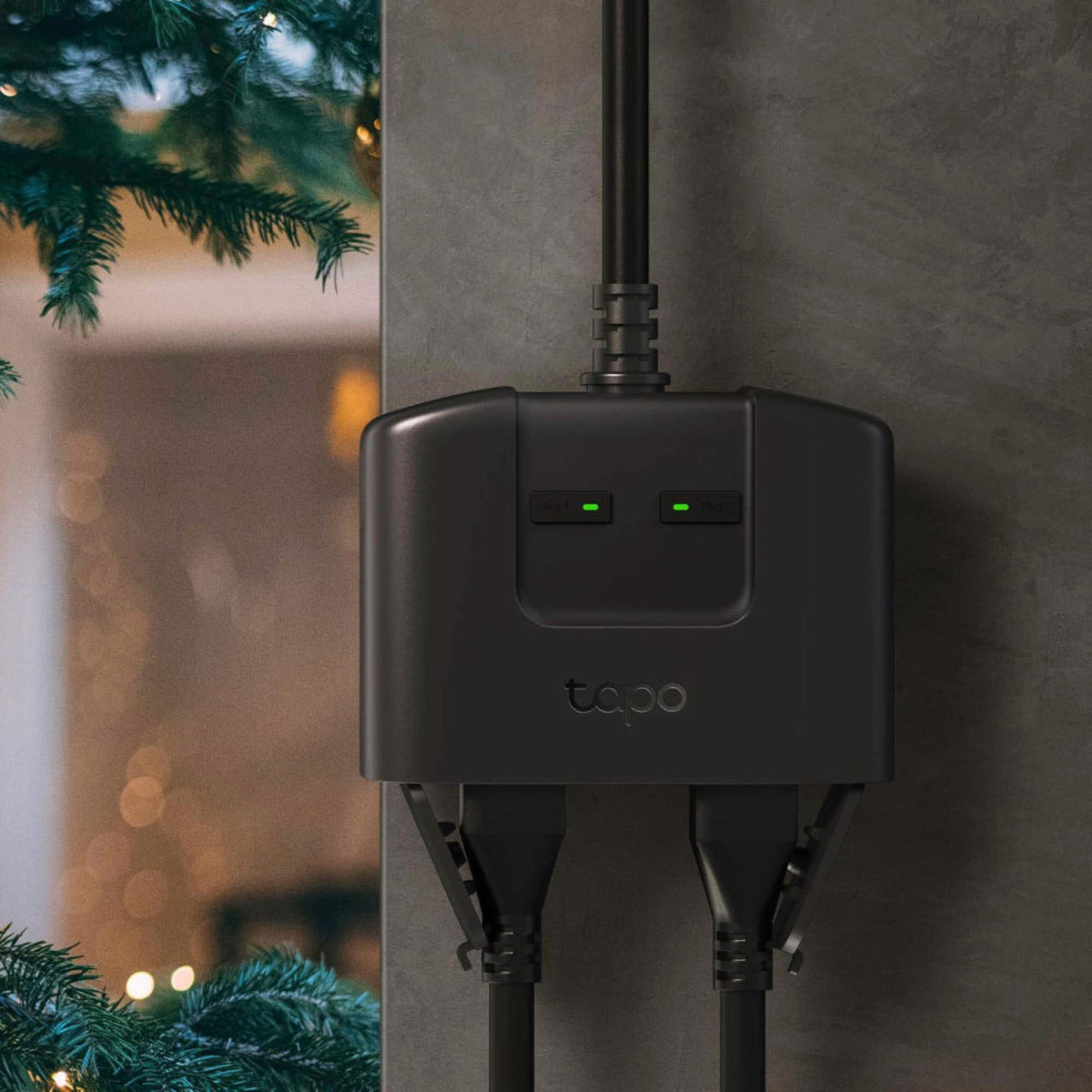 TP-Link - Tapo Smart Wi-Fi Outdoor Dual Plug - Control & Schedule Holiday Decorations & Outdoor Lights - Black