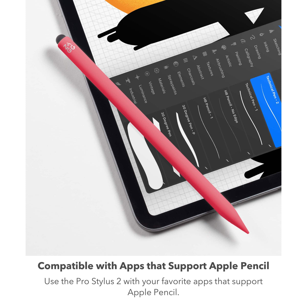 ZAGG - Pro Stylus 2 Active, Dual-Tip Pencil Stylus with Wireless Charging - Gray