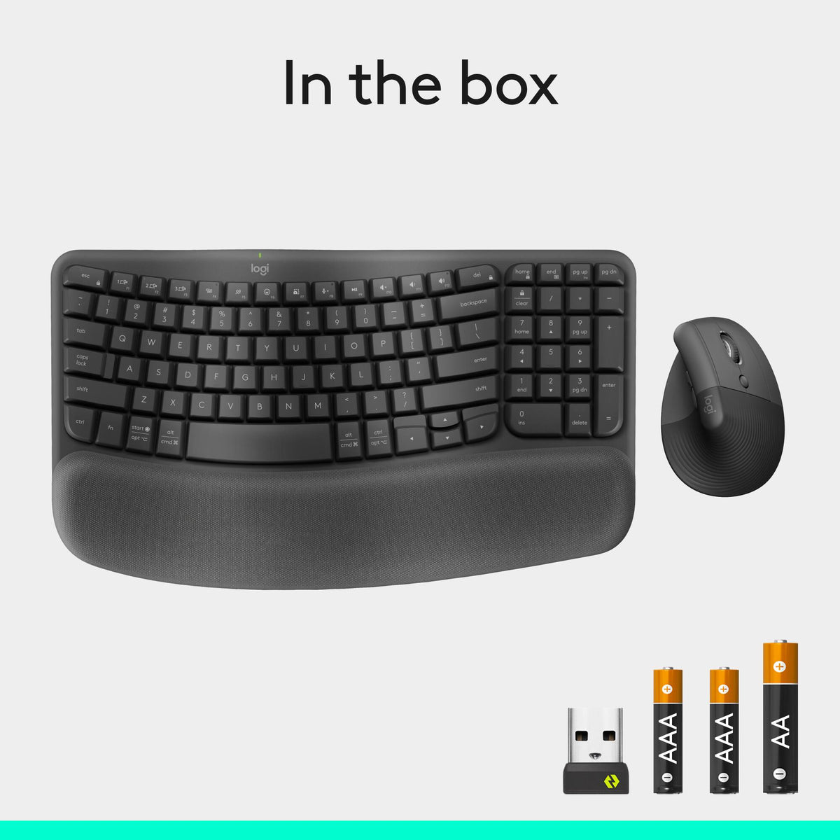 Logitech - Wave Keys and Lift Vertical Mouse Wireless Ergonomic Keyboard and Mouse Bundle with Cushioned Palm Rest - Graphite