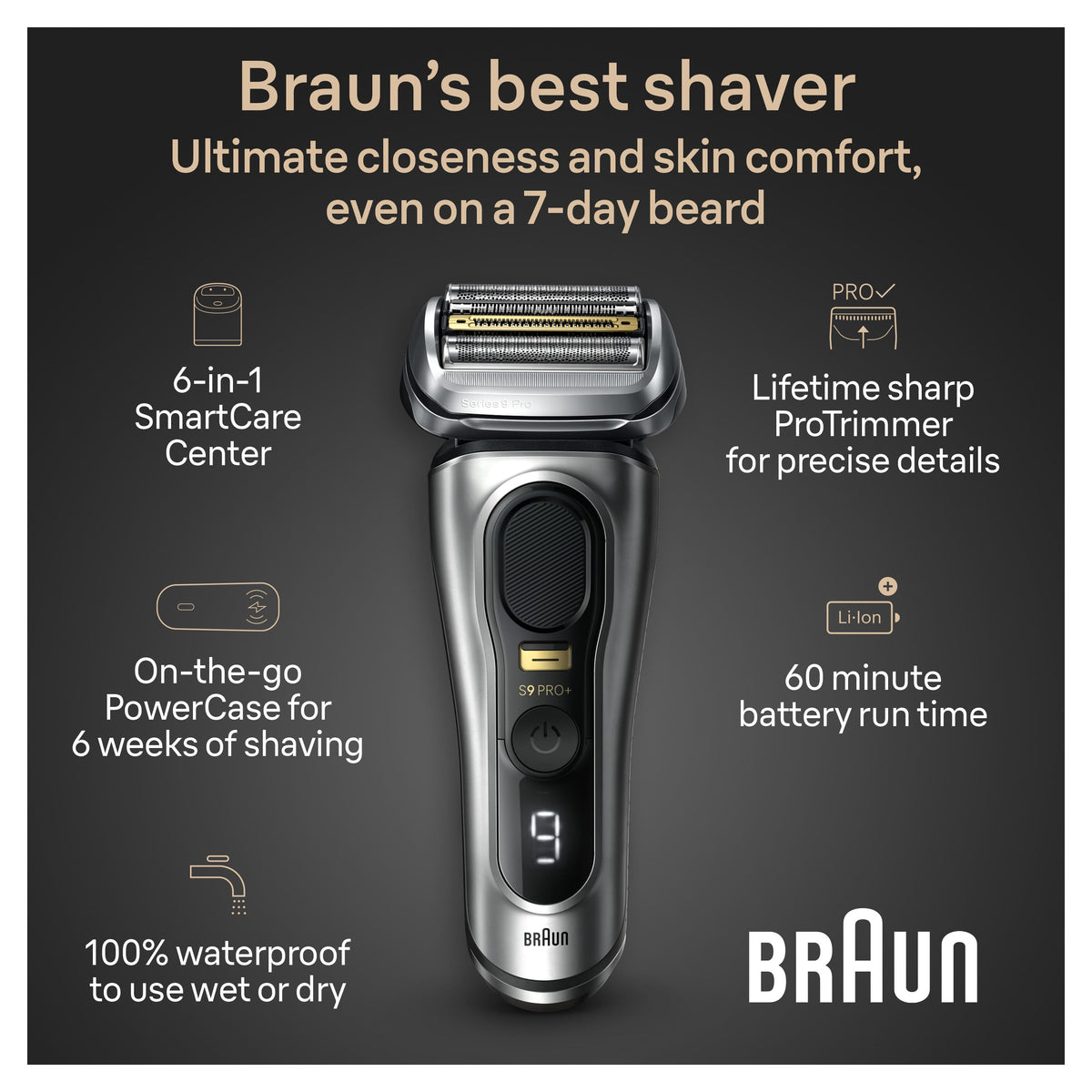 Braun - Series 9 PRO+ Electric Shaver with 6 in 1 SmartCare Center - Silver