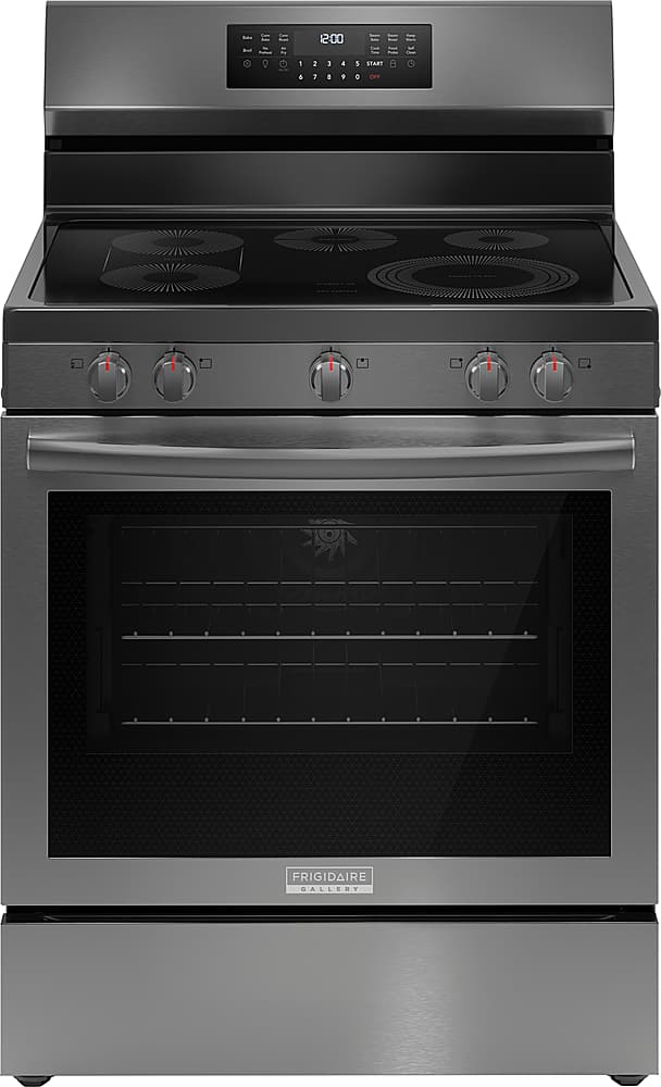 Frigidaire - Gallery 30 in. Wide 5 elements 5.3 Cu. Ft. Freestanding Electric Total Convection Range with No Preheat and Air Fry - Black Stainless Steel