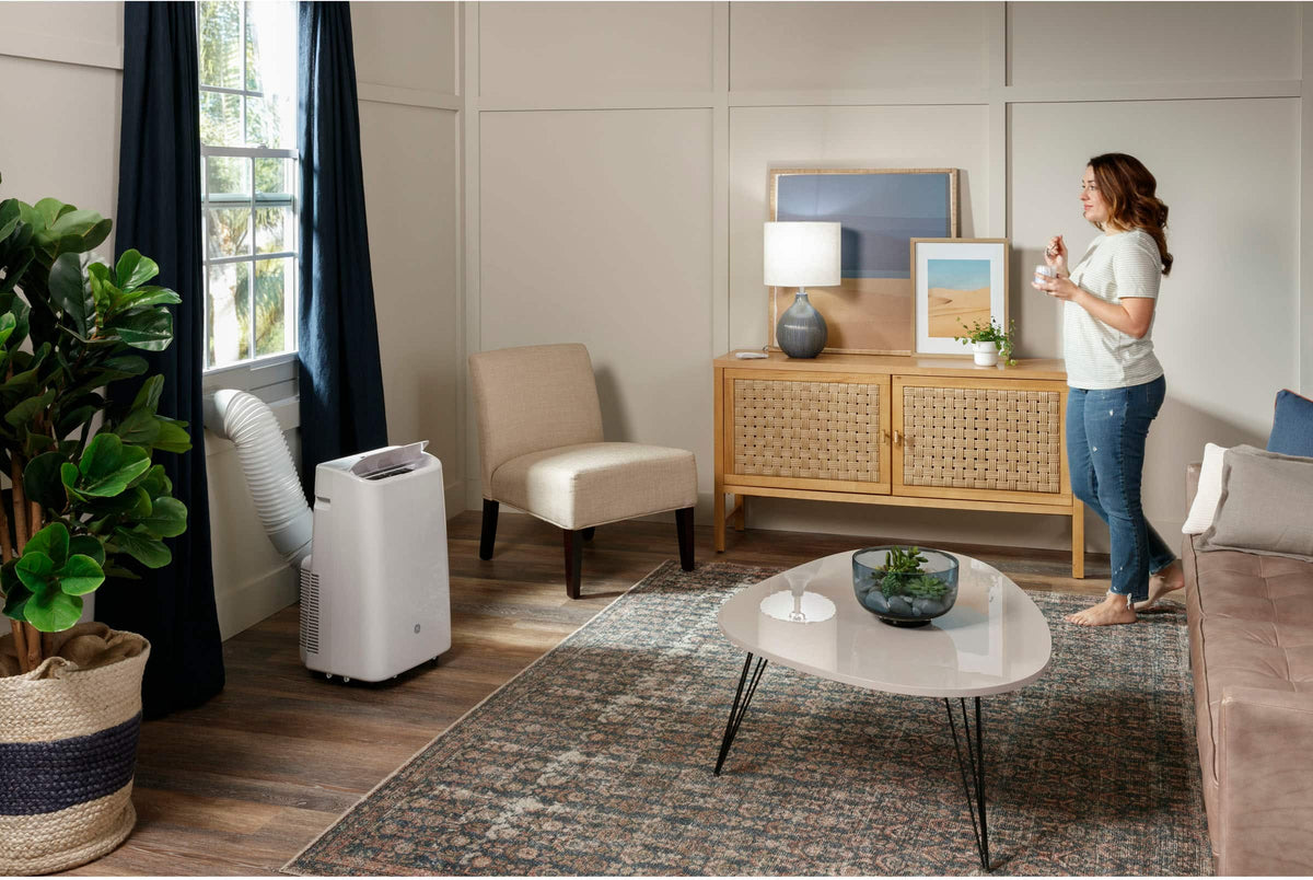GE - 350 Sq. Ft. 8,500 BTU Smart Portable Air Conditioner - White