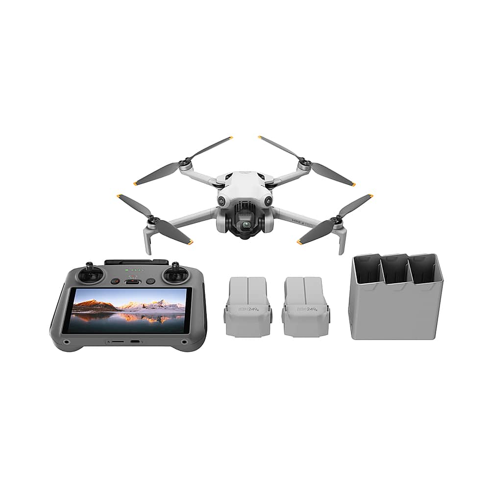 DJI - Geek Squad Certified Refurbished Mini 4 Pro Fly More Combo Drone and RC 2 Remote Control with Built-in Screen - Gray