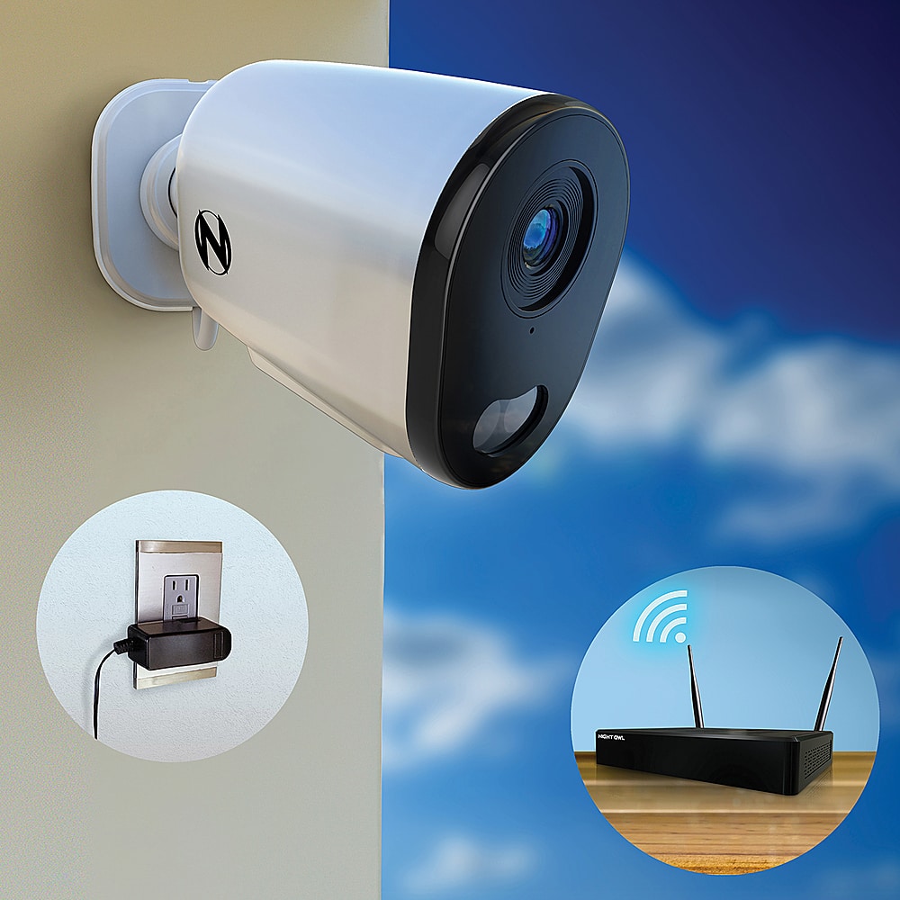 Night Owl - Indoor/Outdoor Plug-In Wi-Fi 4K Security Camera with 2-Way Audio - White