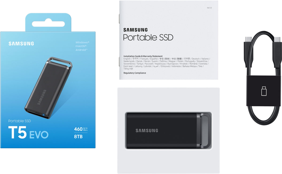 Samsung - Geek Squad Certified Refurbished T5 EVO Portable SSD 8TB, Up to 460MB/s , USB 3.2 Gen 1, Ideal use for Gamers & Creators - Black