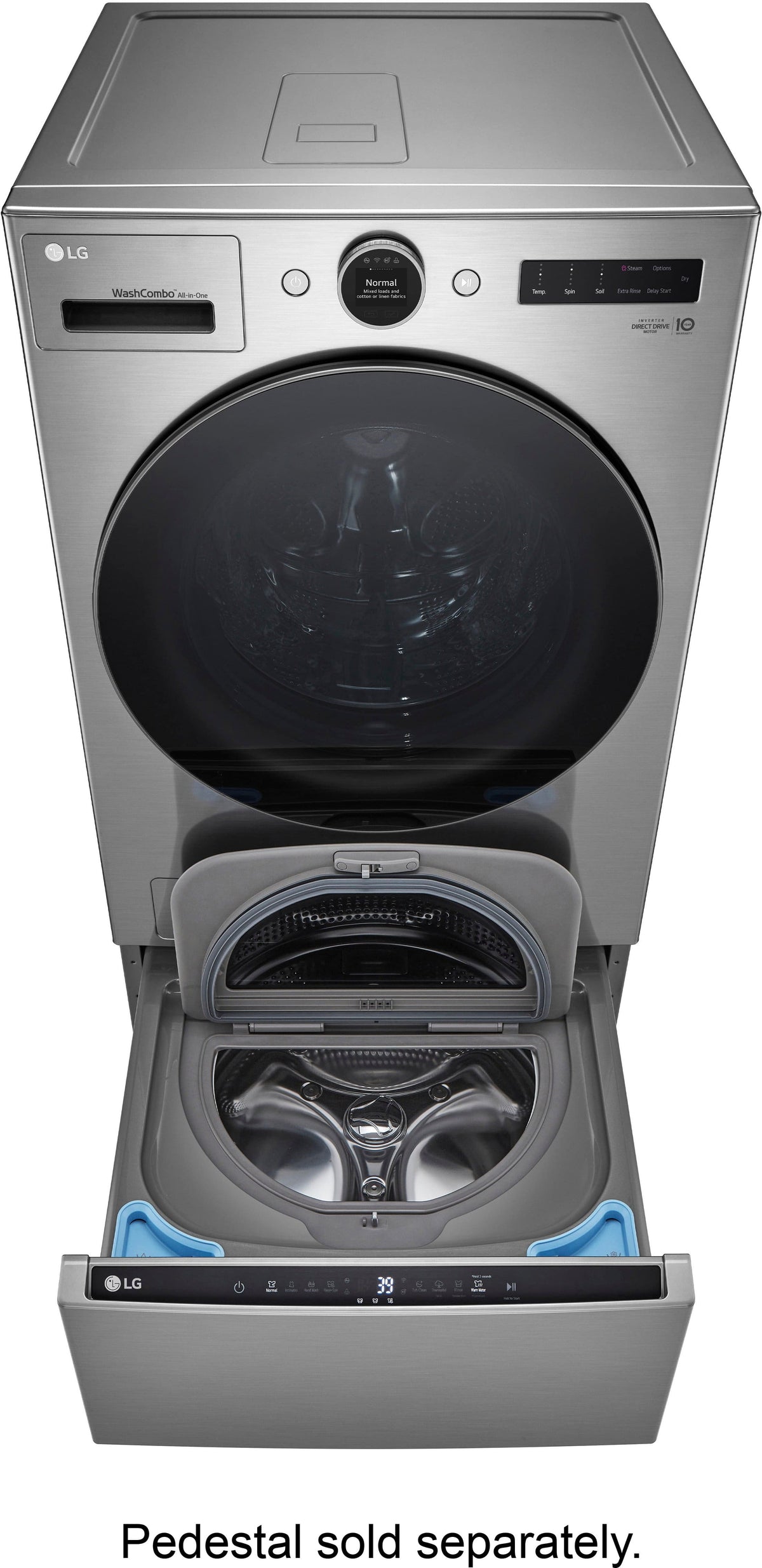 LG - 5.0 Cu. Ft. HE Smart Mega Capacity All-in-One Electric Washer/Dryer WashCombo with Steam and Ventless Inverter Heat Pump - Graphite Steel