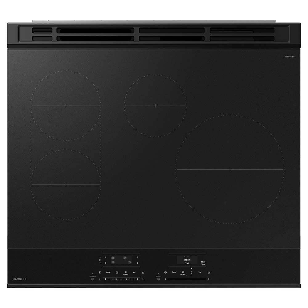 Samsung - 30 in. Wide 4 Burner Bespoke 6.3 Cu. Ft. Slide-In Electric Induction Range with Ambient Edge Lighting - Matte Black Steel