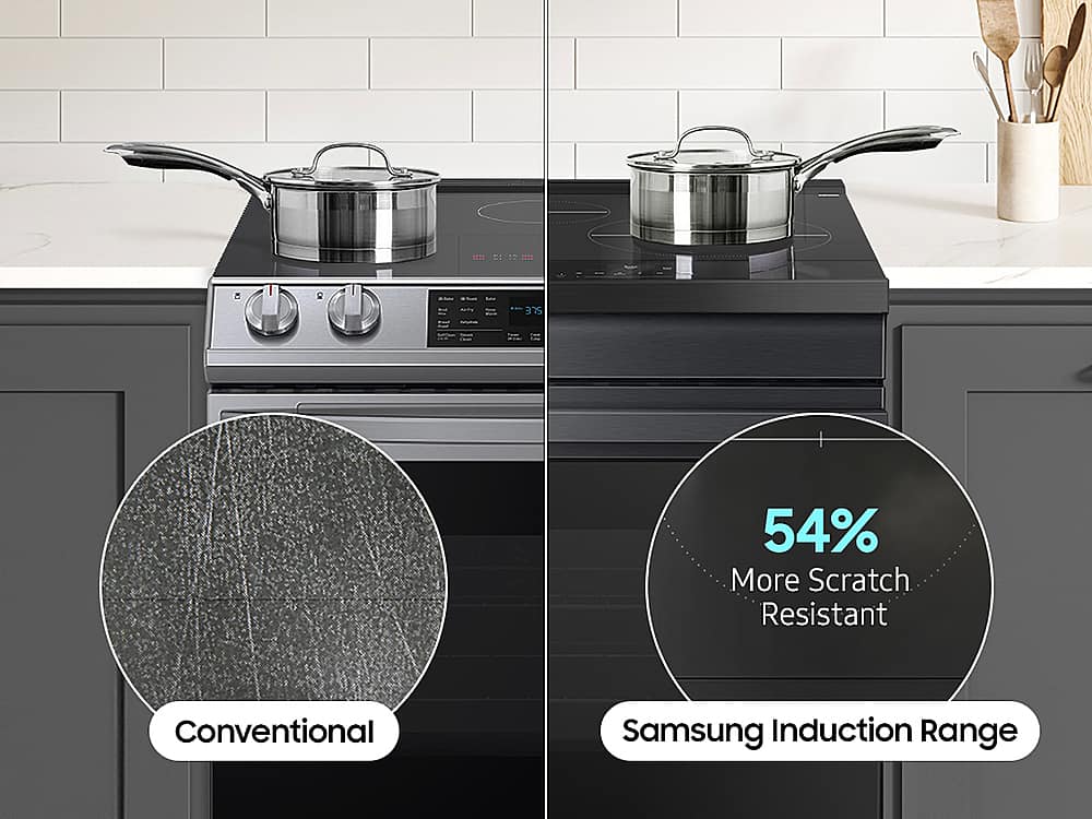 Samsung - 30 in. Wide 4 Burner Bespoke 6.3 Cu. Ft. Slide-In Electric Induction Range with Ambient Edge Lighting - Matte Black Steel
