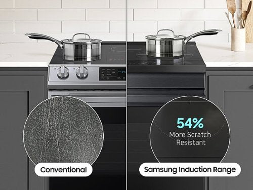 Samsung - 30 in. Wide 4 Burner Bespoke 6.3 Cu. Ft. Slide-In Electric Induction Range with Ambient Edge Lighting - Matte Black Steel