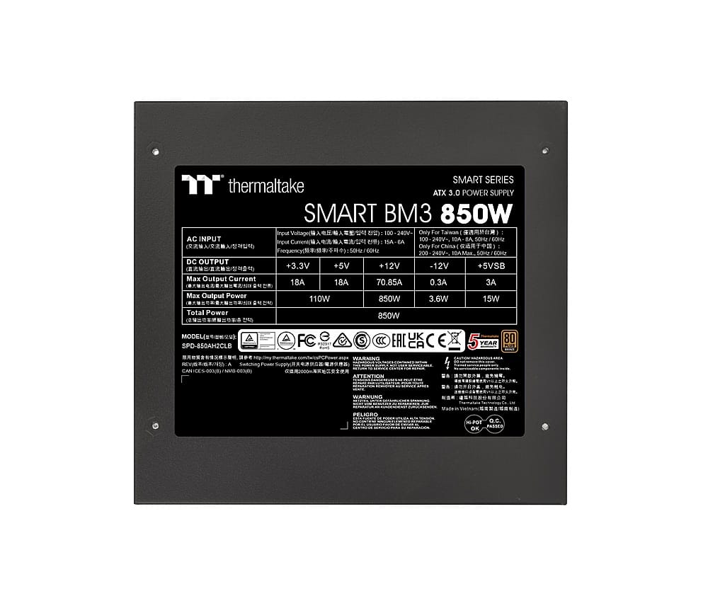 Thermaltake - Smart BM3 80+ Bronze PCIE Gen 5 ATX 3.0 850W Semi-Modular Power Supply - Black