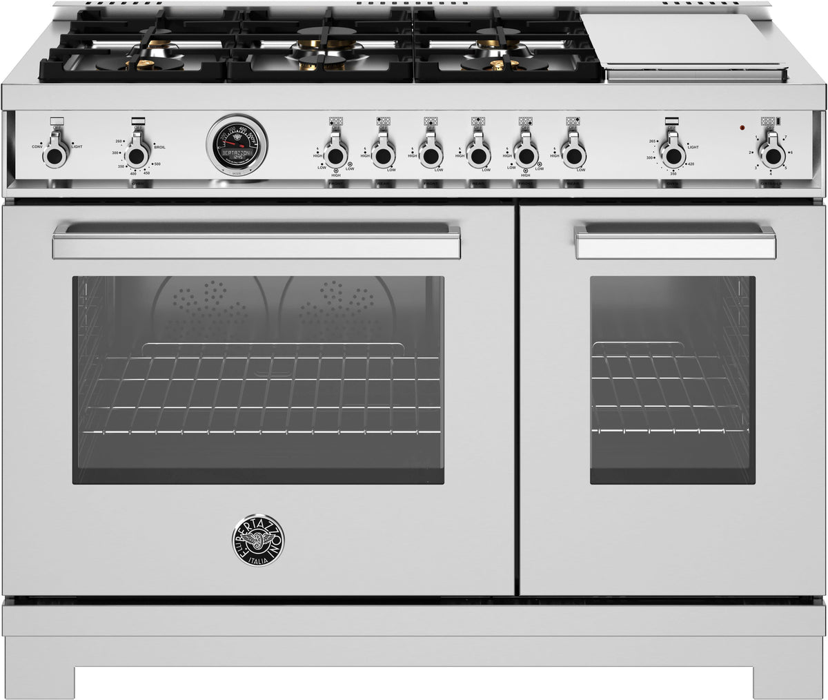 Bertazzoni - 48" Professional Series range - Gas Oven - 6 brass burners + griddle - Stainless Steel
