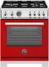 Bertazzoni - 30" Professional Series range - Electric self clean oven - 4 brass burners - Red