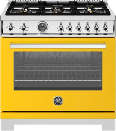 Bertazzoni - 36" Professional Series range - Gas oven - 6 brass burners - Yellow