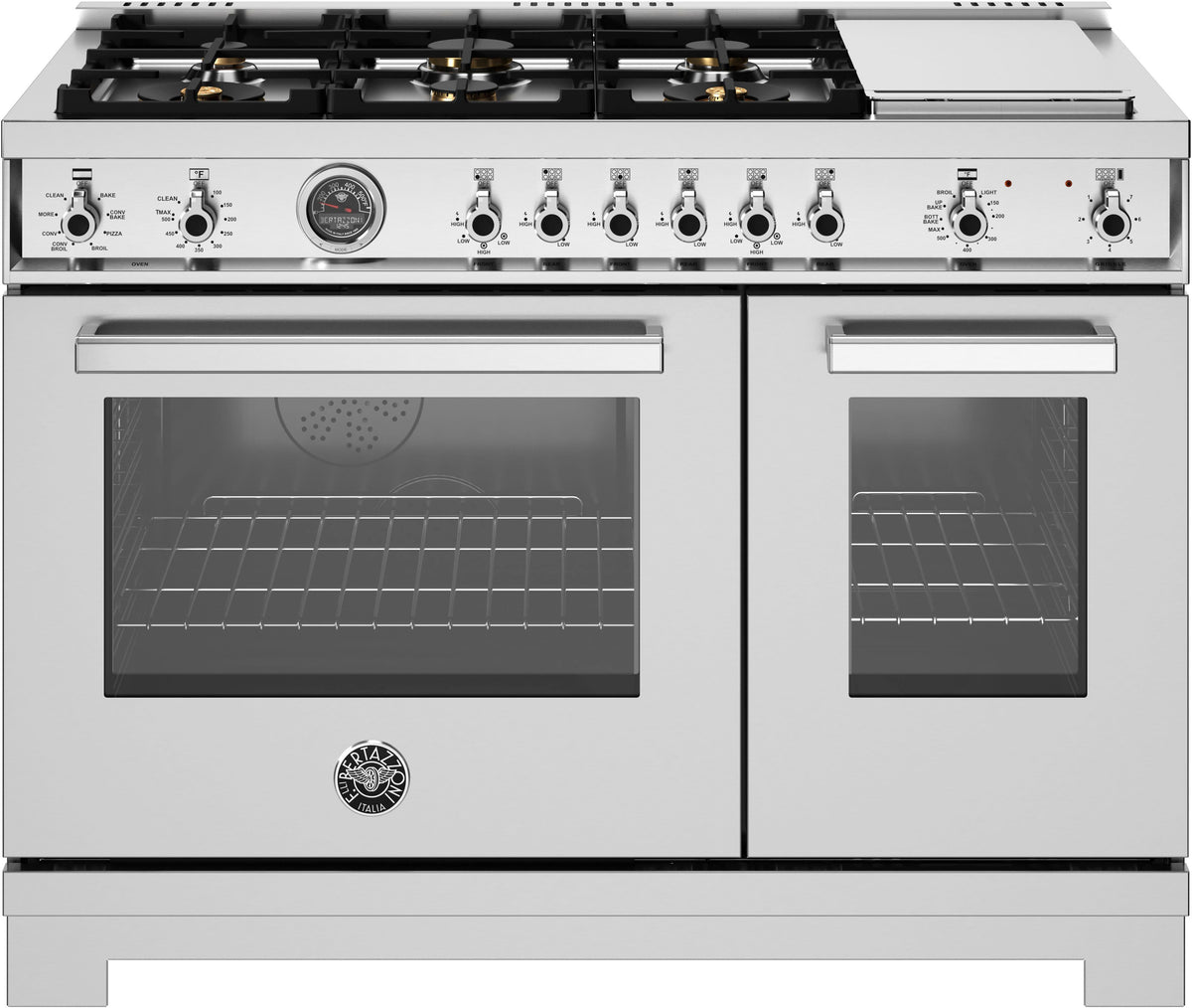 Bertazzoni - 48" Professional Series range - Electric self clean oven - 6 brass burners + griddle - Stainless Steel