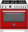 Bertazzoni - 36" Professional Series range - Electric self clean oven - 6 brass burners - Red