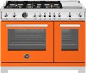 Bertazzoni - 48" Professional Series range - Gas Oven - 6 brass burners + griddle - Orange