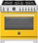 Bertazzoni - 36" Professional Series range - Electric self clean oven - 6 brass burners - Yellow