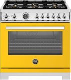 Bertazzoni - 36" Professional Series range - Electric self clean oven - 6 brass burners - Yellow