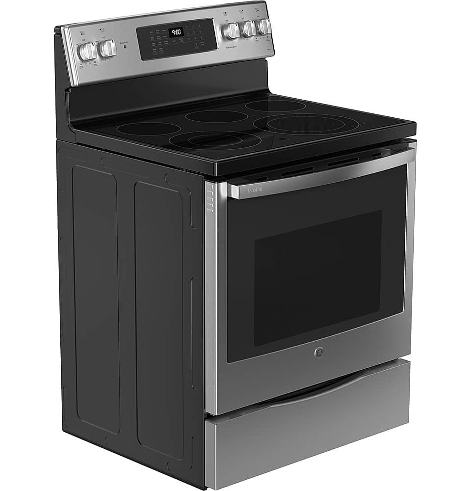 GE Profile - 30" Wide 5 Elements 6.2 Cu. Ft. Smart Free-Standing Electric Convection Range w/ Self-Clean and Steam Clean and Air Fry - Stainless Steel