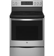 GE Profile - 30" Wide 5 Elements 6.2 Cu. Ft. Smart Free-Standing Electric Convection Range w/ Self-Clean and Steam Clean and Air Fry - Stainless Steel
