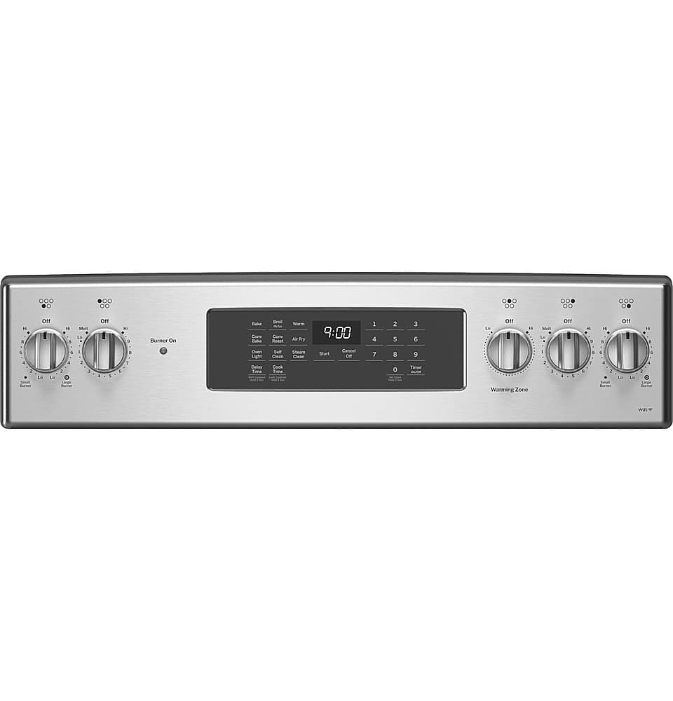GE Profile - 30" Wide 5 Elements 6.2 Cu. Ft. Smart Free-Standing Electric Convection Range w/ Self-Clean and Steam Clean and Air Fry - Stainless Steel
