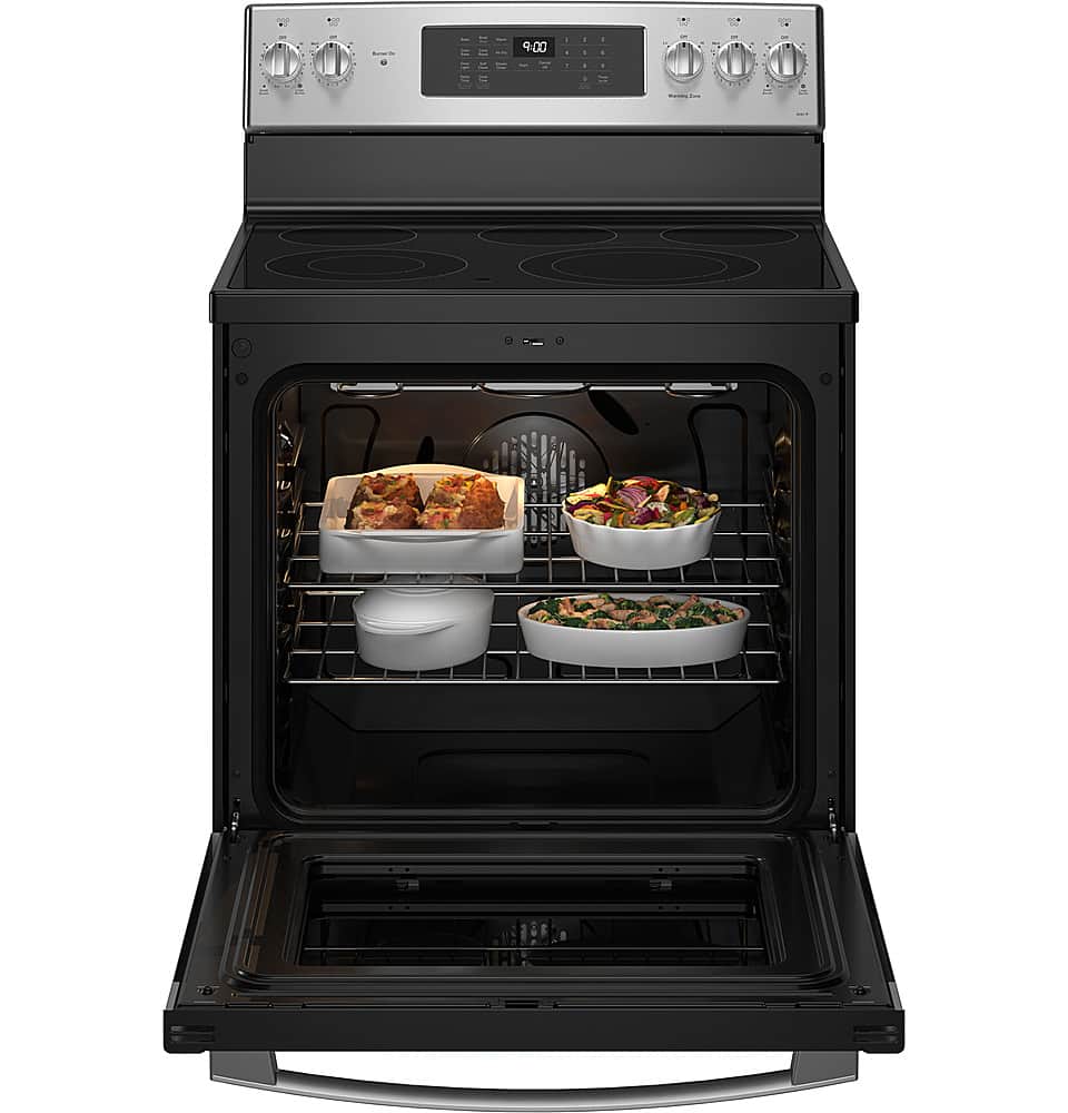 GE Profile - 30" Wide 5 Elements 6.2 Cu. Ft. Smart Free-Standing Electric Convection Range w/ Self-Clean and Steam Clean and Air Fry - Stainless Steel