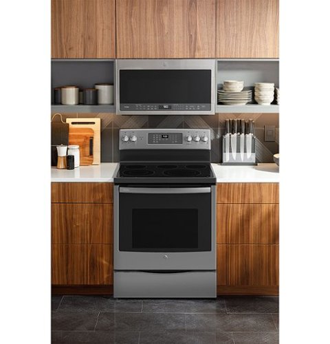 GE Profile - 30" Wide 5 Elements 6.2 Cu. Ft. Smart Free-Standing Electric Convection Range w/ Self-Clean and Steam Clean and Air Fry - Stainless Steel